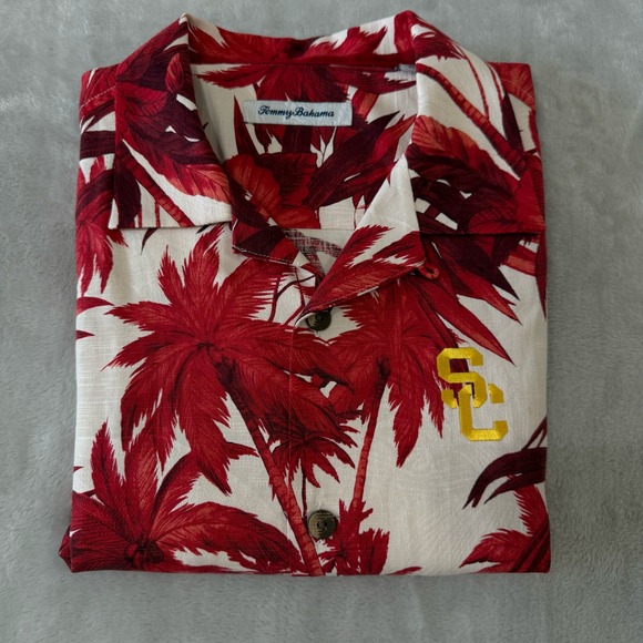 Tommy Bahama Silk USC Trojans Floral Hawaiian Shirt Medium M - Picture 1 of 8